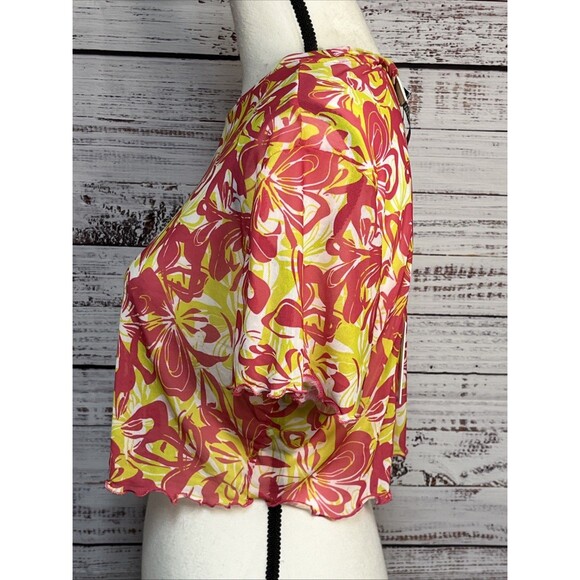 Beach Riot Kathleen Crop Top Floral Tropical Cover Up Pink Hawaiian Mesh NWT New - Picture 8 of 9